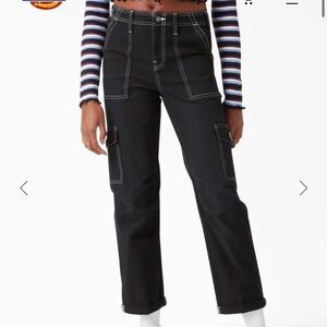 Dickies Black Straight Leg Women's Jeans with White Stitching